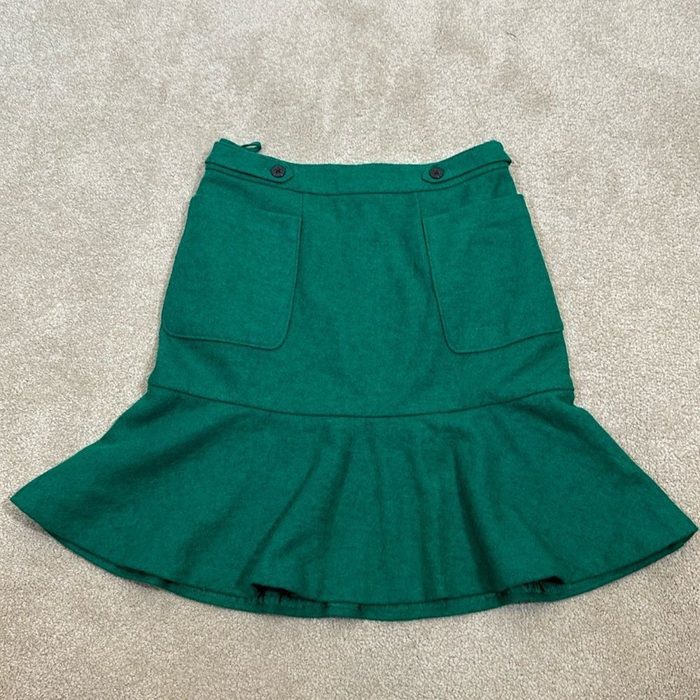 Maeve Anthropologie Green Wool Lined Mini Skirt Preppy Collegiate Women Size 0